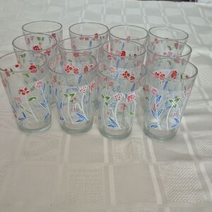 Vintage Floral Glass Tumbler Set - Red, Green, Blue